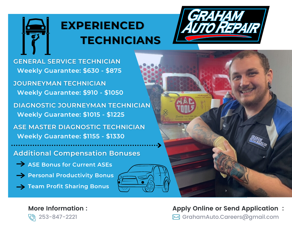 Graham Auto Repair Experienced Technician Job - We are hiring in Graham, WA and Yelm, WA